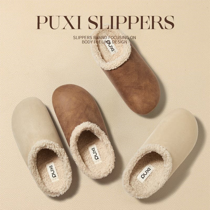 PUXI Slippers New Winter Women's Shoes, Slip-On Fleece-Lined Closed-Toe Flat One-Strap Cotton Slippers, Cross-Border Women's Slippers