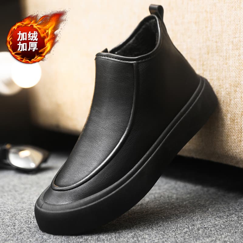 Men's leather boots, 2025 winter new style, Martin boots, men's fleece-lined and thickened men's shoes, cold-proof casual sports cotton shoes, trendy.