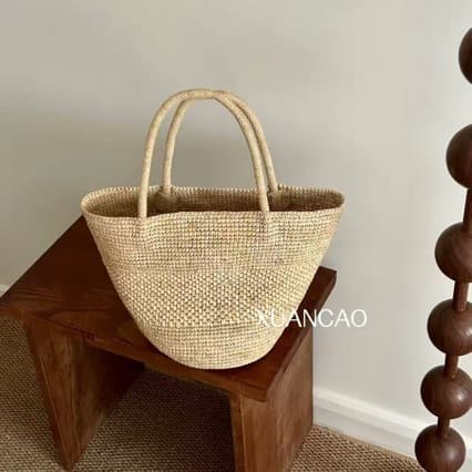 Raffia Hand-Woven Bag, Heavy-Duty Woven Bag, Shoulder Tote Bag, Beach Bag, Vacation Straw Bag