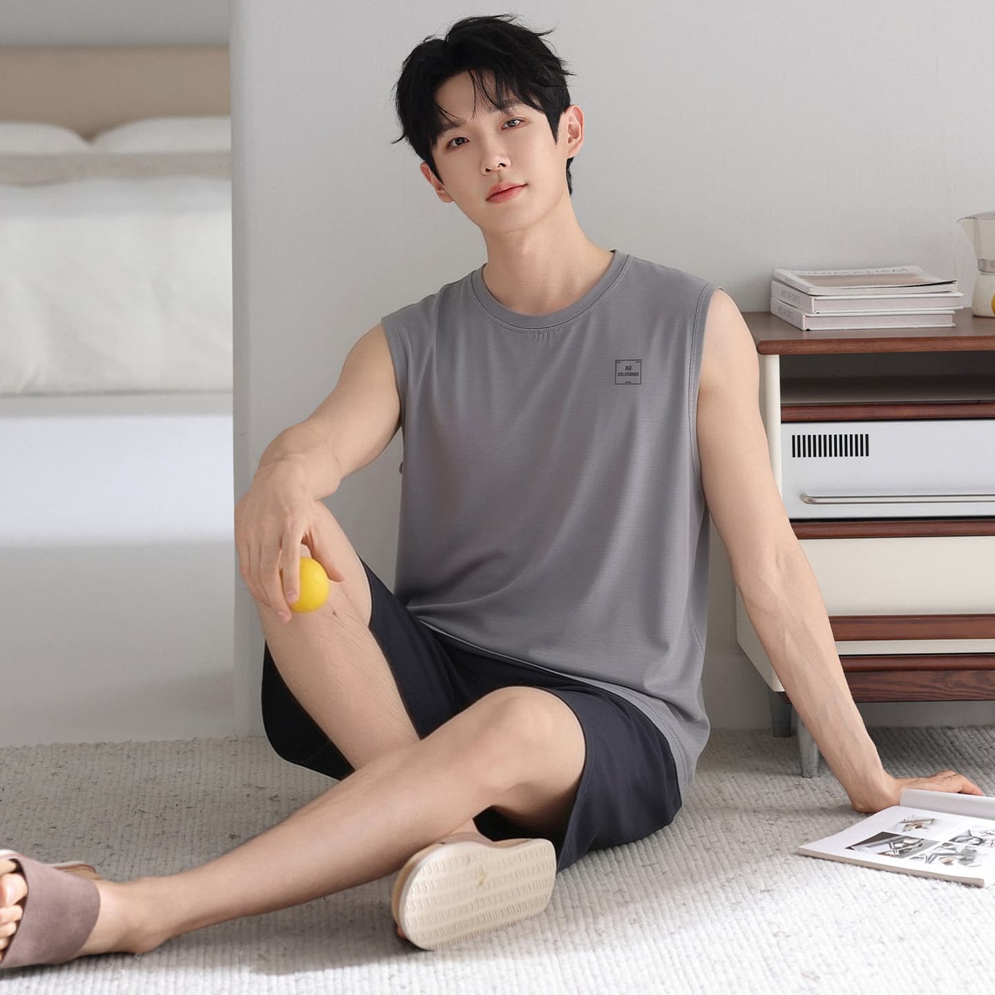 Summer men's pajamas modal vest sleeveless shorts thin large size sports casual summer home wear set