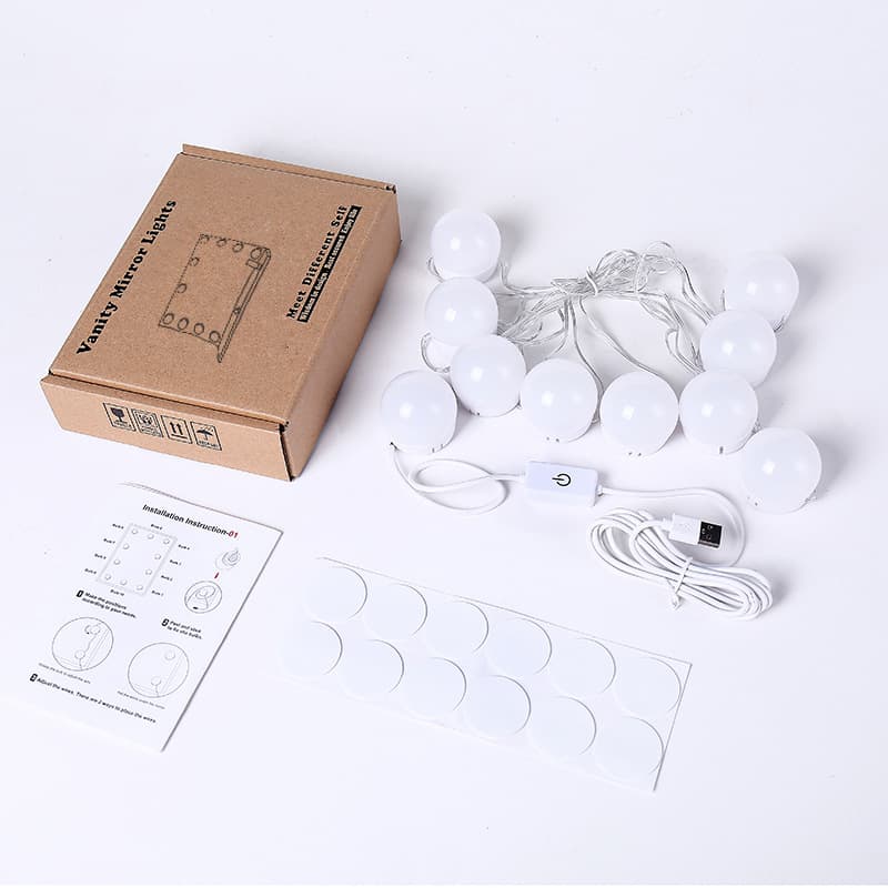 New cross-border 5V makeup light, no drilling required, adhesive, LED vanity light, makeup mirror light string.