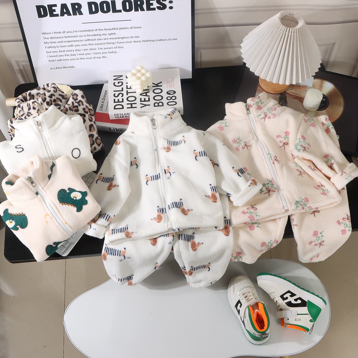 Exclusive Export Children's Homewear Set for Boys and Girls Double-sided Fleece Thickened Puff Fleece Pajamas with Warm Two-piece Set