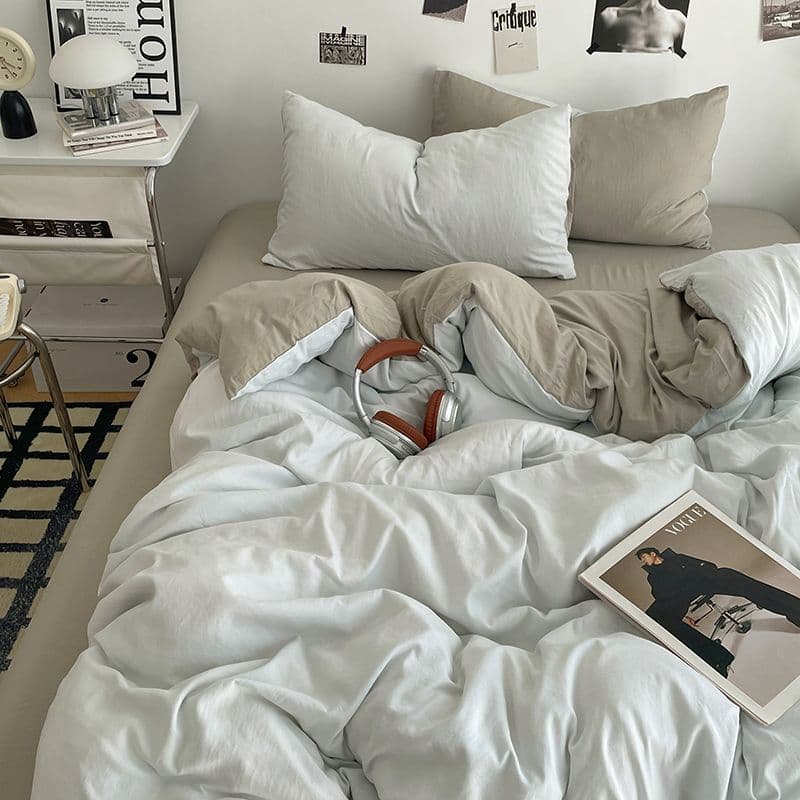 Category A Maternity & Baby Grade Sleep-Naked Ultra-Soft Brushed Washed Sheet and Duvet Cover 4-Piece Set, Student Dormitory 3-Piece Set with Fitted Sheet