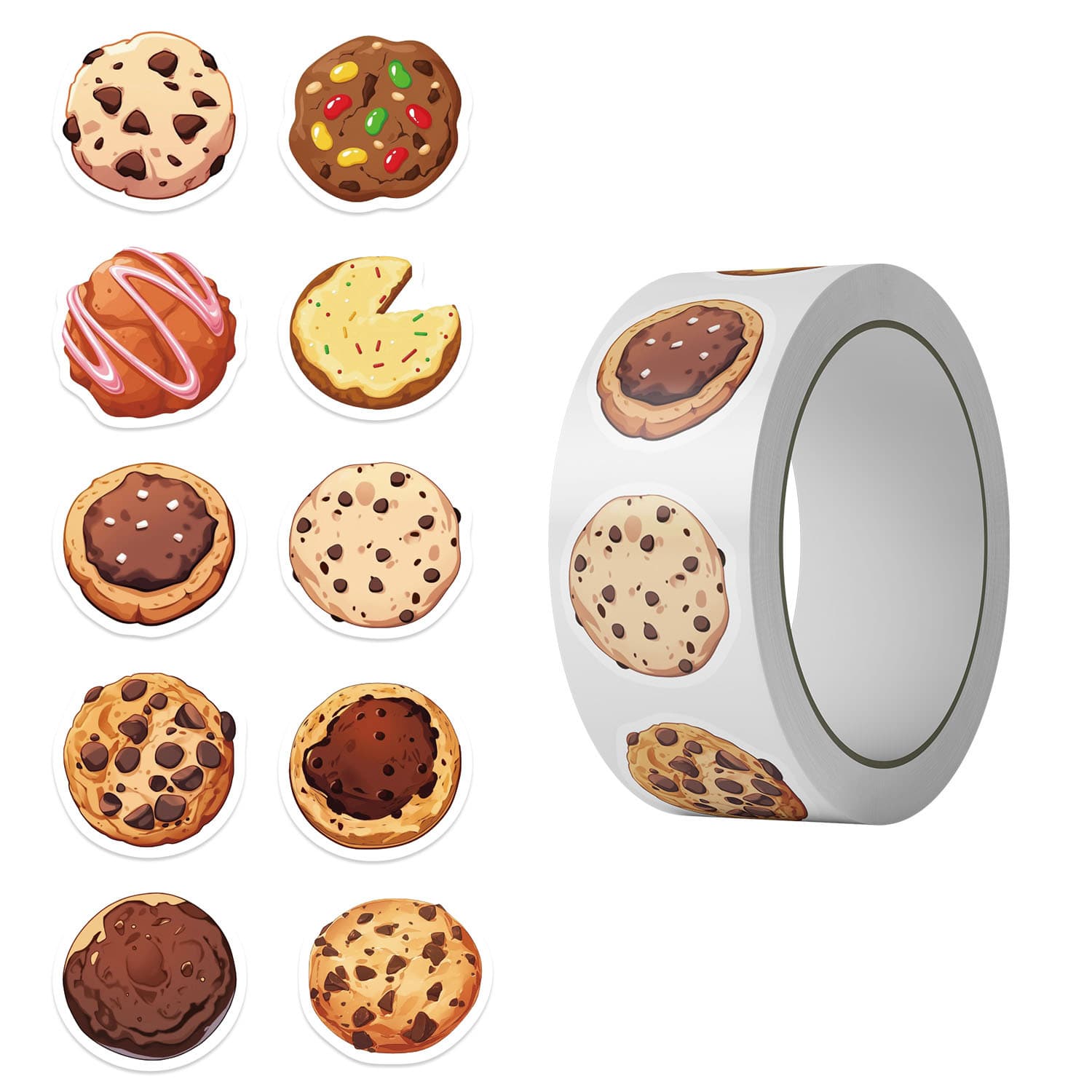 500 Sheets/Roll Cookie Roll Stickers Cartoon Scrapbook Envelope Water Cup Gift Decoration Waterproof Sealing Stickers
