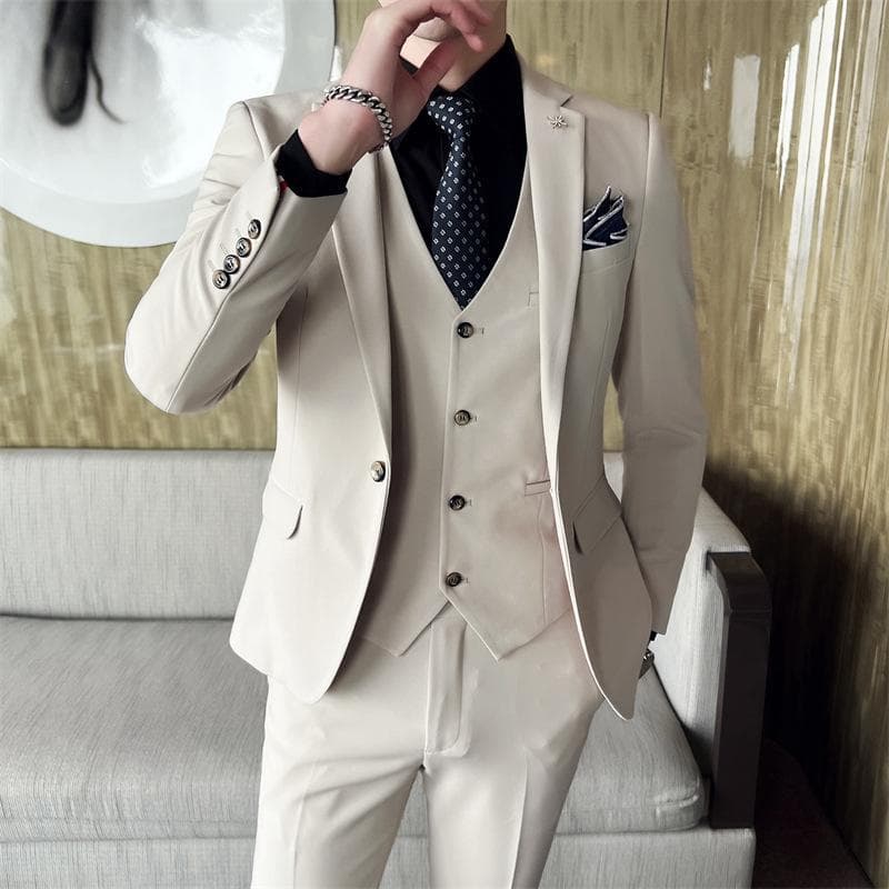 Suit suit men's Korean version slim small suit work formal wear light business jacket groomsmen wedding dress three-piece set
