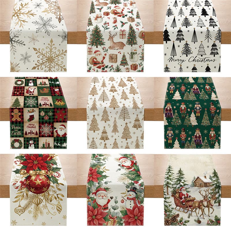 Amazon's new Christmas table runner customized Santa Claus Christmas tree printed table decoration long tablecloth