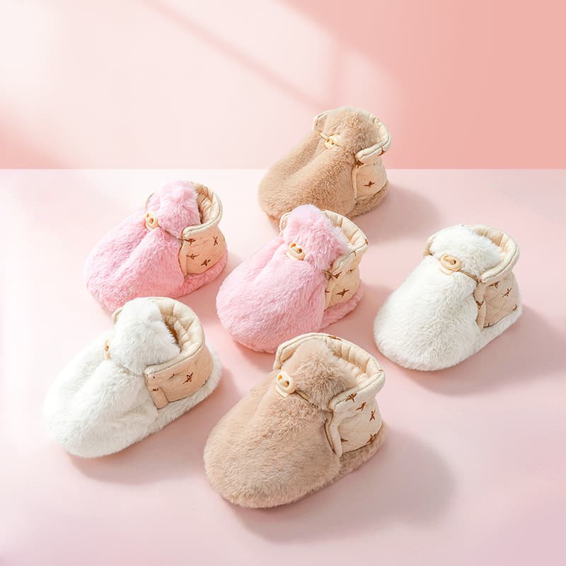 Thickened Fleece-Lined Baby Shoes Winter Warm Cotton Shoes With Soft Bottom For Newborns Anti-Fall Socks Cover Casual Shoes