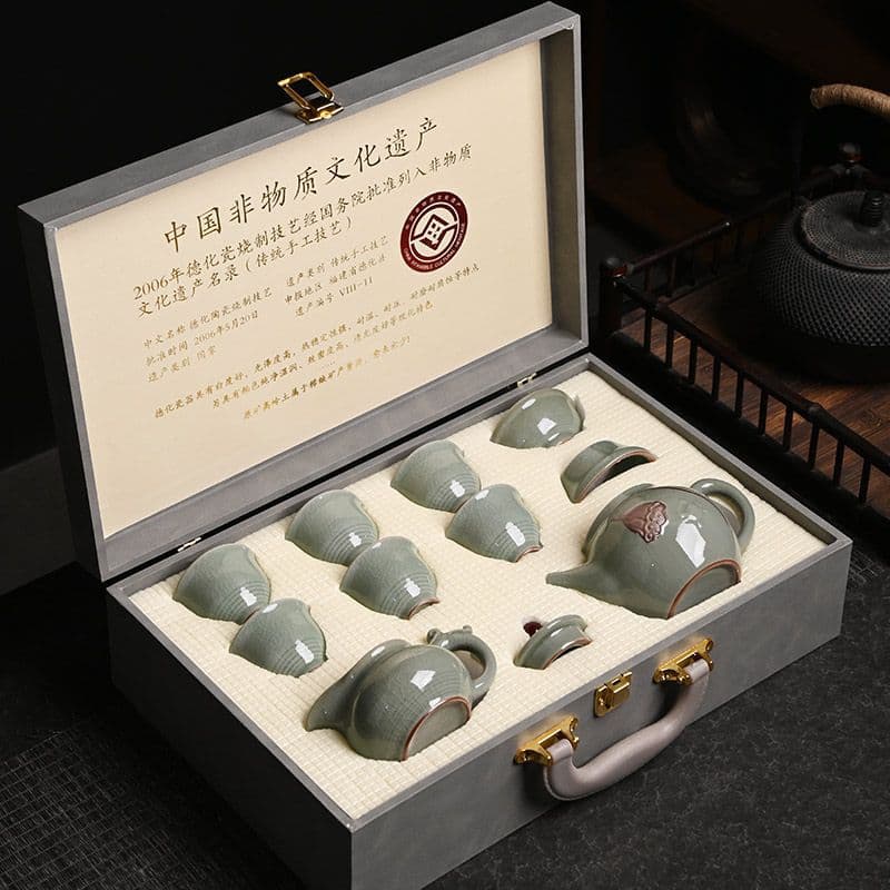 Ge Kiln Tea Set for Home and Office, Minimalist Gongfu Tea Cups, Ceramic Teapot Gift Box Wholesale