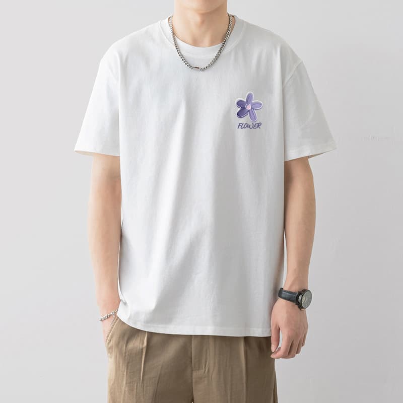 Summer Printed Short Sleeve T-Shirt for Men, Loose Round Neck, Trendy Basic Top, Casual and Simple