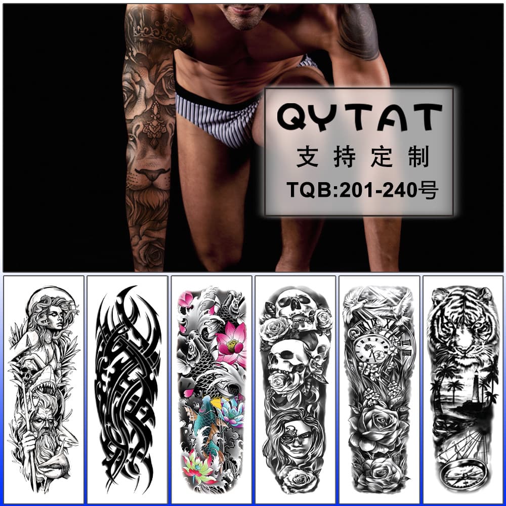 Cross-border Supply Full Arm Tattoo Sticker Large Design Lion Tiger Wolf Animal Full Sleeve Tattoo