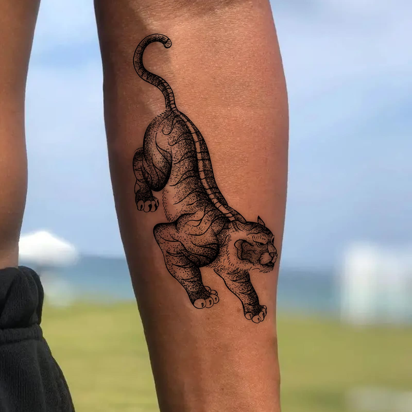 New Traditional Black and Gray Tiger Tattoo Sticker Waterproof Long Lasting Premium Realistic Arm Tattoo