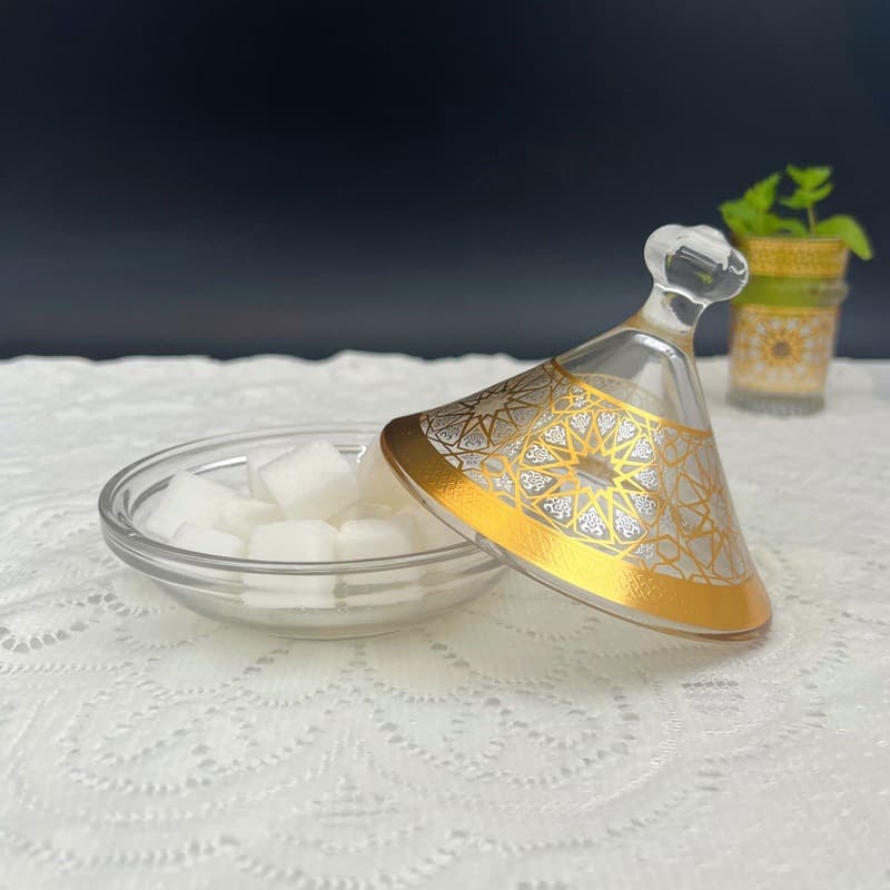 High-End Transparent Glass Sugar Jar Tower-Shaped Hot Stamping Moroccan Arabian Restaurant Candy Jar Mini Tajine