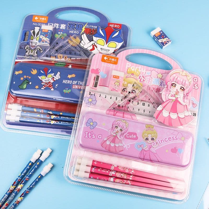Stationery Set for Kids, Elementary School Gift Box, Cartoon Pencils and Ruler, Learning Supplies, Children's Day Gift