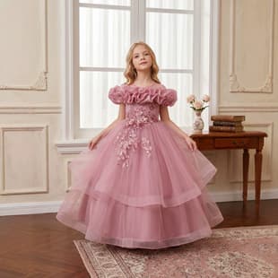 Overseas Spring Autumn Kids Dress High-End Mesh Embroidery Performance Girls Formal Dress Light Luxury Niche Princess Gown