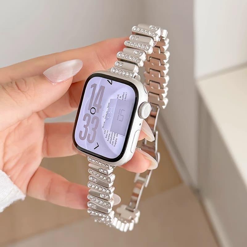 Suitable for Apple 1-S10 watch strap, new Xiaomi 10 summer breathable irregular diamond-encrusted Huawei 10 watch strap