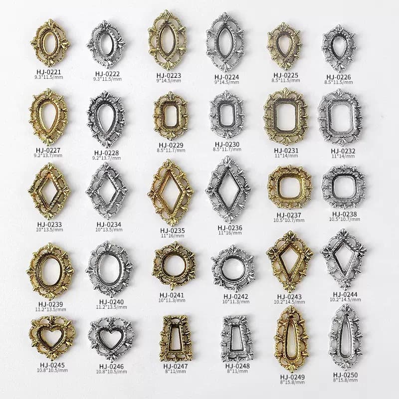New Cross-border Retro Alloy Photo Frame Nail Art Simple Metal Hollow Oval Relief Diamond Tray Nail Art Accessories Wholesale