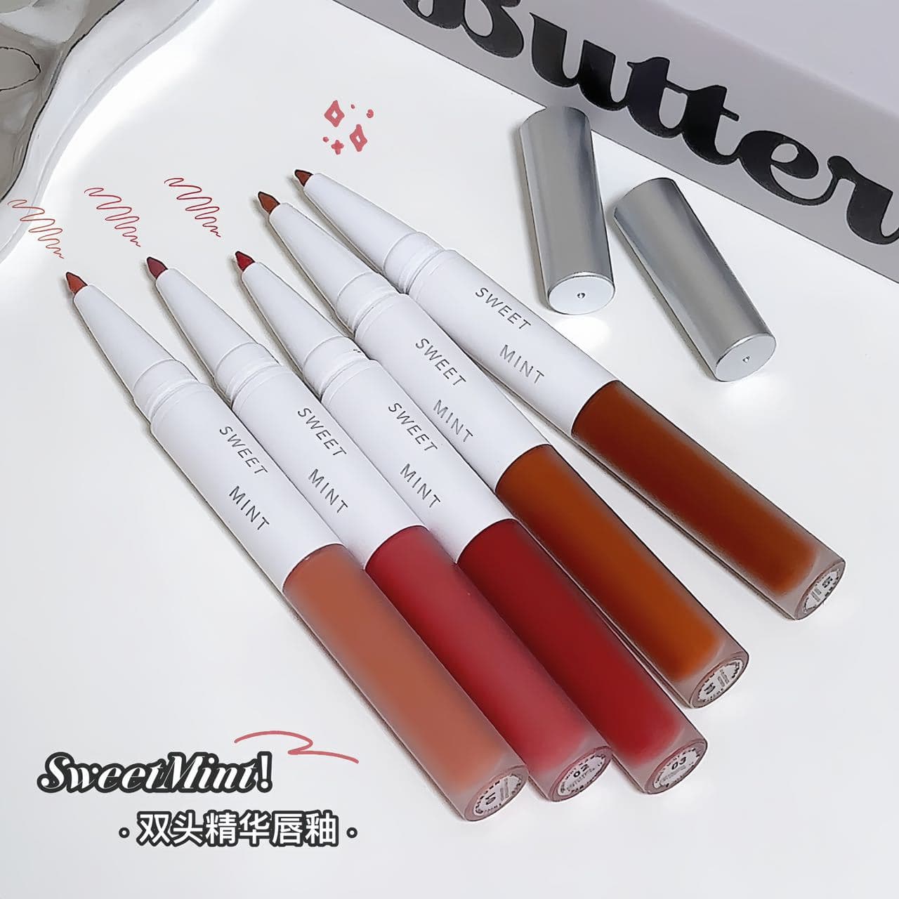Sweetmint Dual-Ended Lip Gloss & Lip Liner 2-in-1, Mirror Shine Plumping Lip Gloss, Natural Lipstick