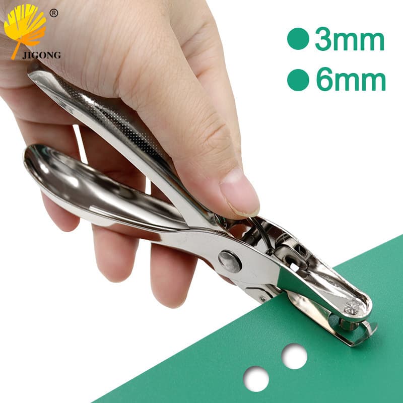 Punching Pliers Single Hole Puncher with 6mm/3mm Hole Diameter for 1-8 Sheets of Paper, One-Hand Operation Puncher