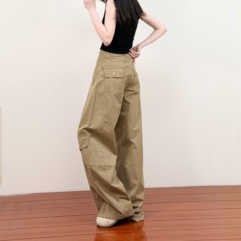 American Khaki Cargo Jeans Women's Summer Thin 2026 New Loose Multi-Pocket Sports Scimitar Wide Leg Pants