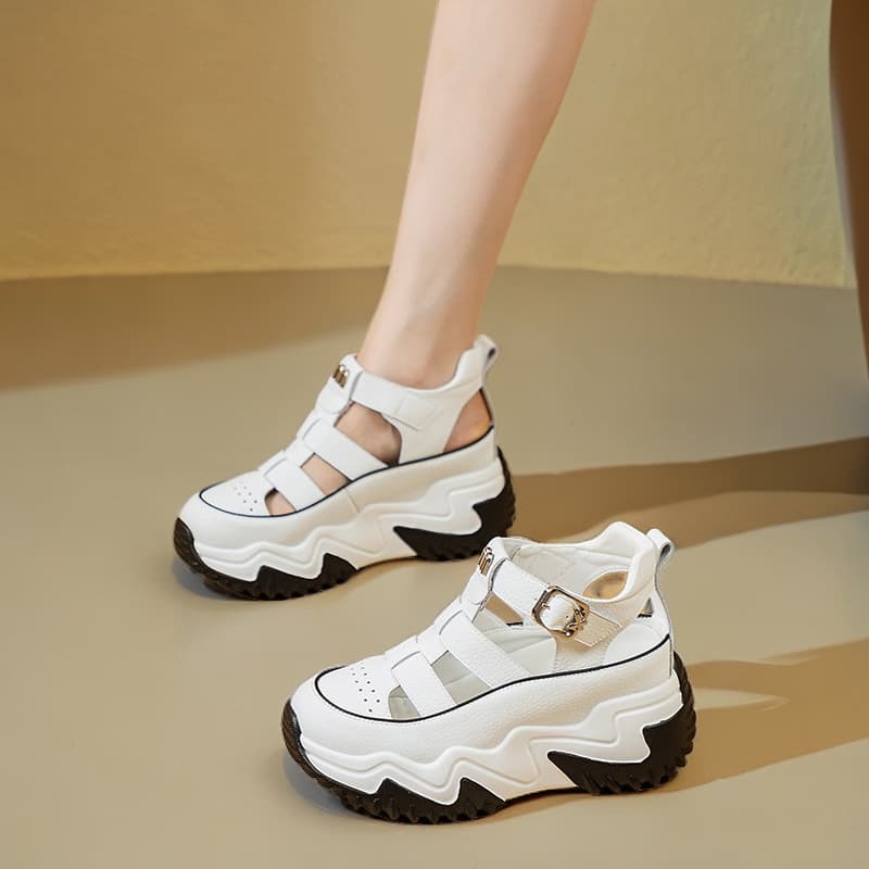 Women's platform chunky sneakers, 2026 summer new style, student Roman sandals, hollowed-out chic sandals, height-increasing casual women's shoes