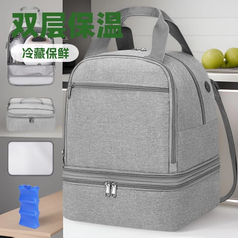 Large Capacity Maternity & Baby Backpack Breast Pump Bag Portable Handheld Insulated Bag Double Layer Cold Storage Thermal Multi-functional Storage Bag