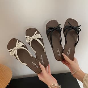 French Sweet Summer Sandals for Women, New Style Soft Sole One-Strap Sandals with Bow, Student Outdoor Flip Flops