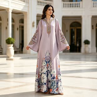 Cross-Border Heavy Contrast Plant Embroidery Long Dress: Loose Plus Size, Stand Collar, Long Maxi Dress