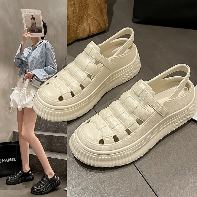 EVA Women's Sandals Autumn 2024 New Roman Style Trendy Woven Cage Shoes Thick Sole Hidden Height Increase White Sneakers