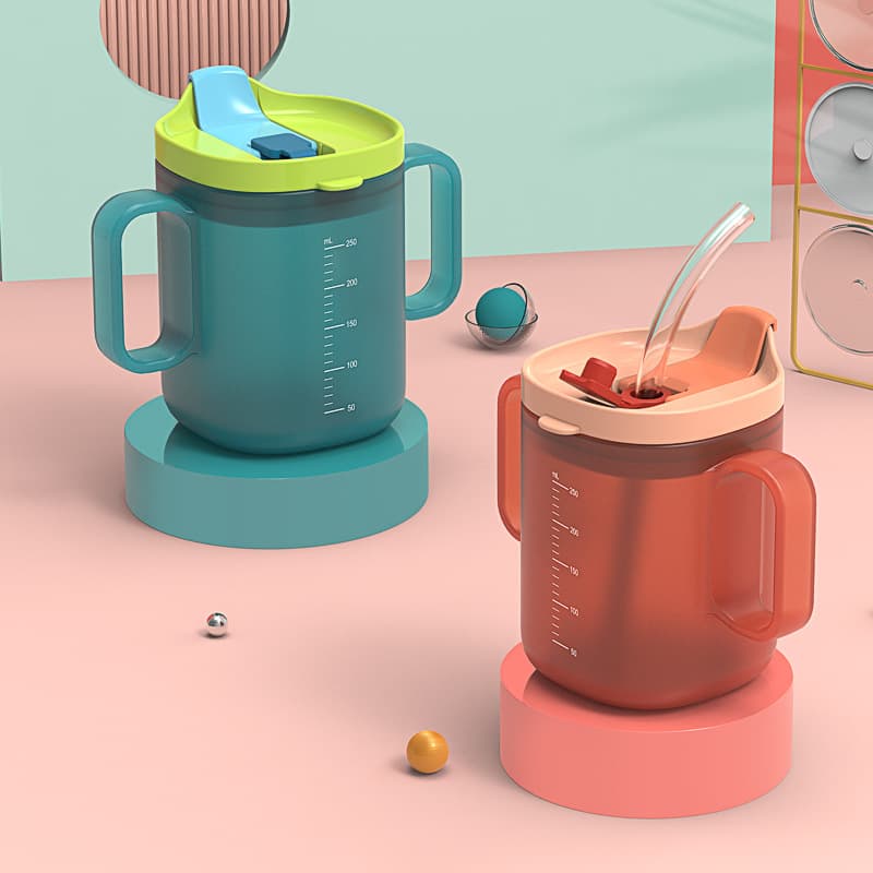 HeGuo Baby Milk Cup with Gradients, Home Use, Baby Straw Cup for Making Milk and Water, Drop-Proof Sippy Cup