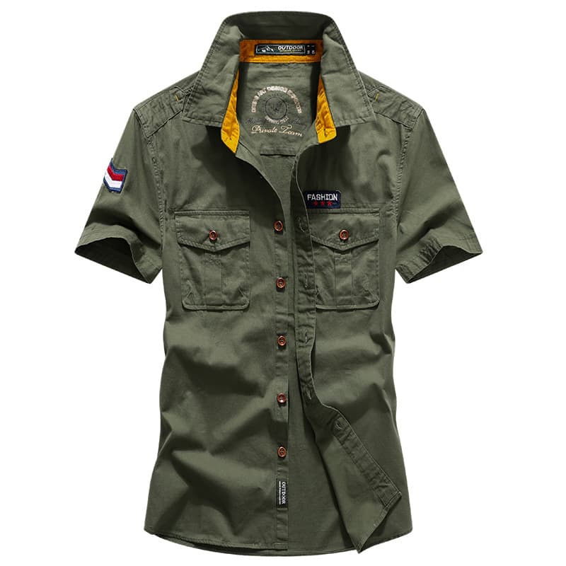 Cross-Border 2026 Summer Military-Style Shirt for Men, Short-Sleeve Loose Top with Epaulettes, Cotton Shirt, Men's Casual Workwear Shirt