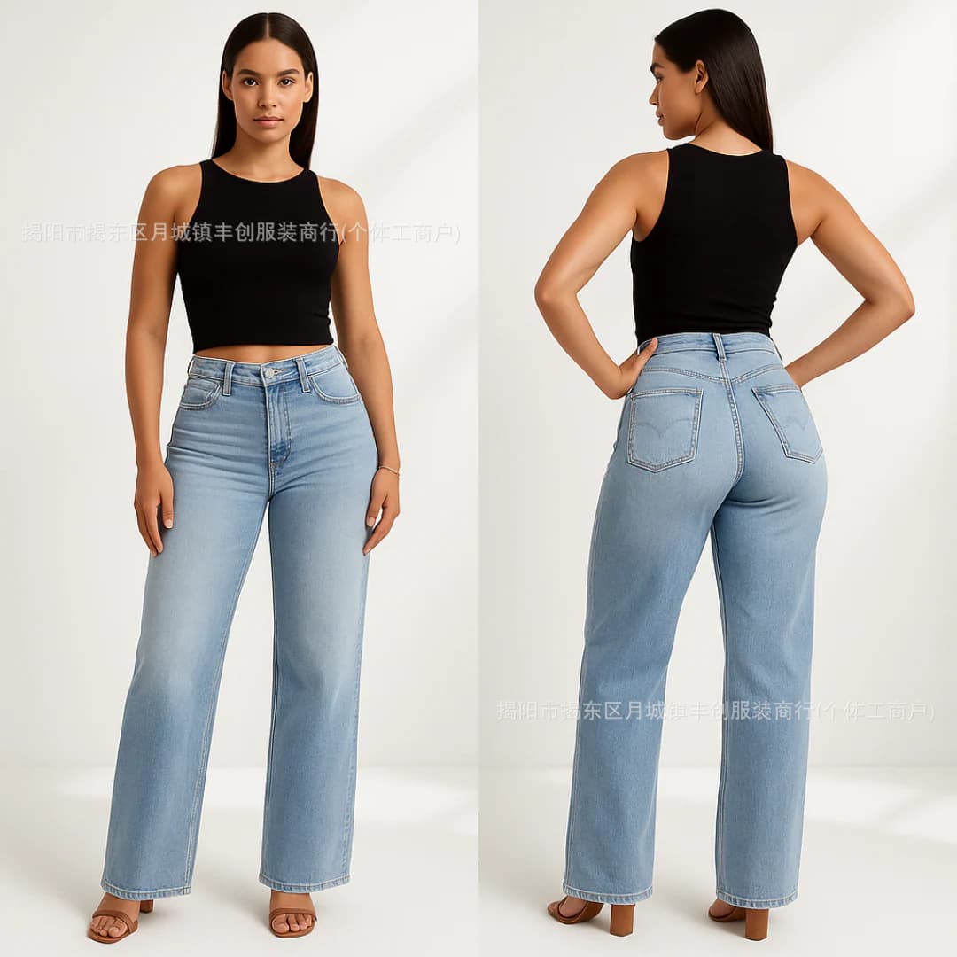 European and American Cross-border Amazon Jeans for Women Retro Plus Size Slim Fit Straight Leg Butt-Lifting Long Pants Casual Trousers