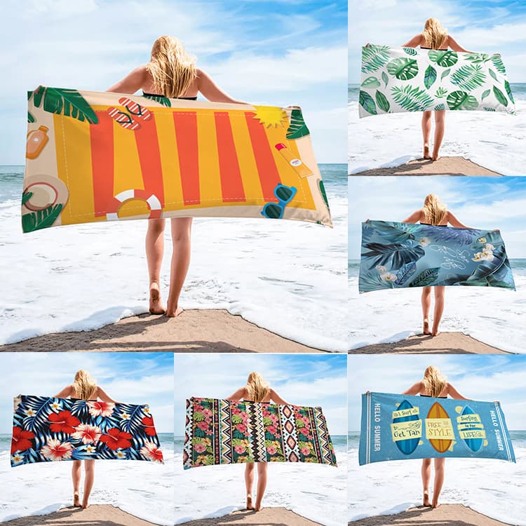 European and American Cross-Border Terry Cloth Printed Beach Towel Adult Swimming Bath Towel Foreign Trade Microfiber Beach Bath Towel