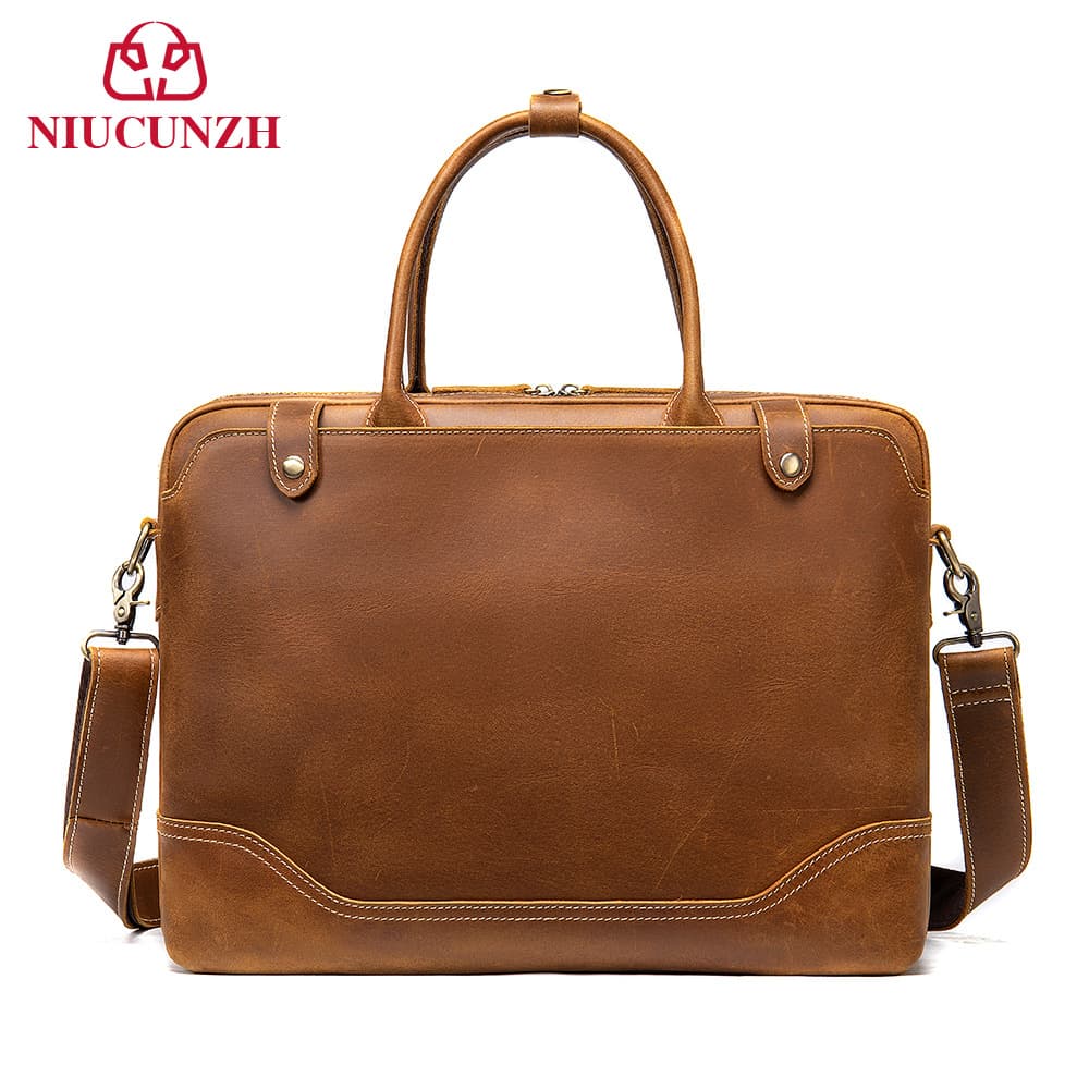 European Vintage Crazy Horse Leather Briefcase Casual Handbag Laptop Bag Top Layer Cowhide Crossbody Bag for Men