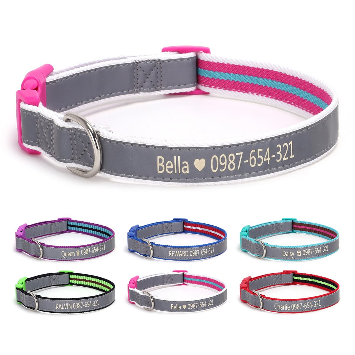 Custom Engraved Reflective Polyester Cotton Pet Collar for Large Medium Small Dogs Anti-Lost Dog Tags Adjustable Pet Leash