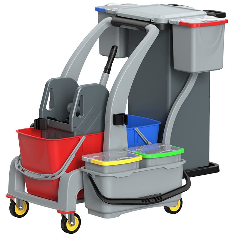 Baiyun AF08191E Multifunctional Cleaning Cart with Wringer Bucket, Mobile Press-Type Double-Bucket Trolley Pushcart