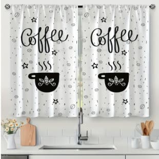 Amazon New Coffee Curtain Window Valance Splice Print Kitchen Door Curtain Light Blocking Curtain Sink Cabinet Dust Cover