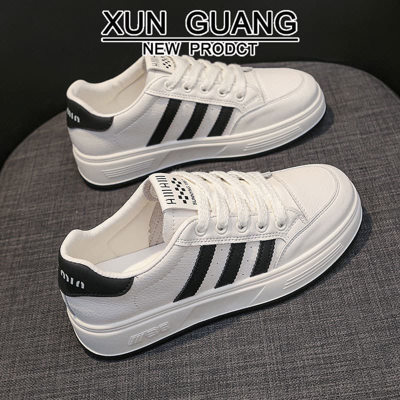 Genuine Leather White Sneakers for Women, Thick Sole Casual Shoes, 2025 New Fall Style, Comfortable Soft Sole Flat Shoes