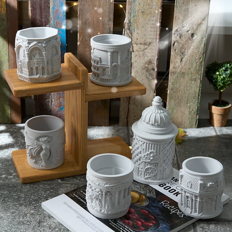Epoxy Resin Aroma Gypsum Cup Vase Storage Silicone Mold Temple Cement Concrete Gypsum Mold DIY