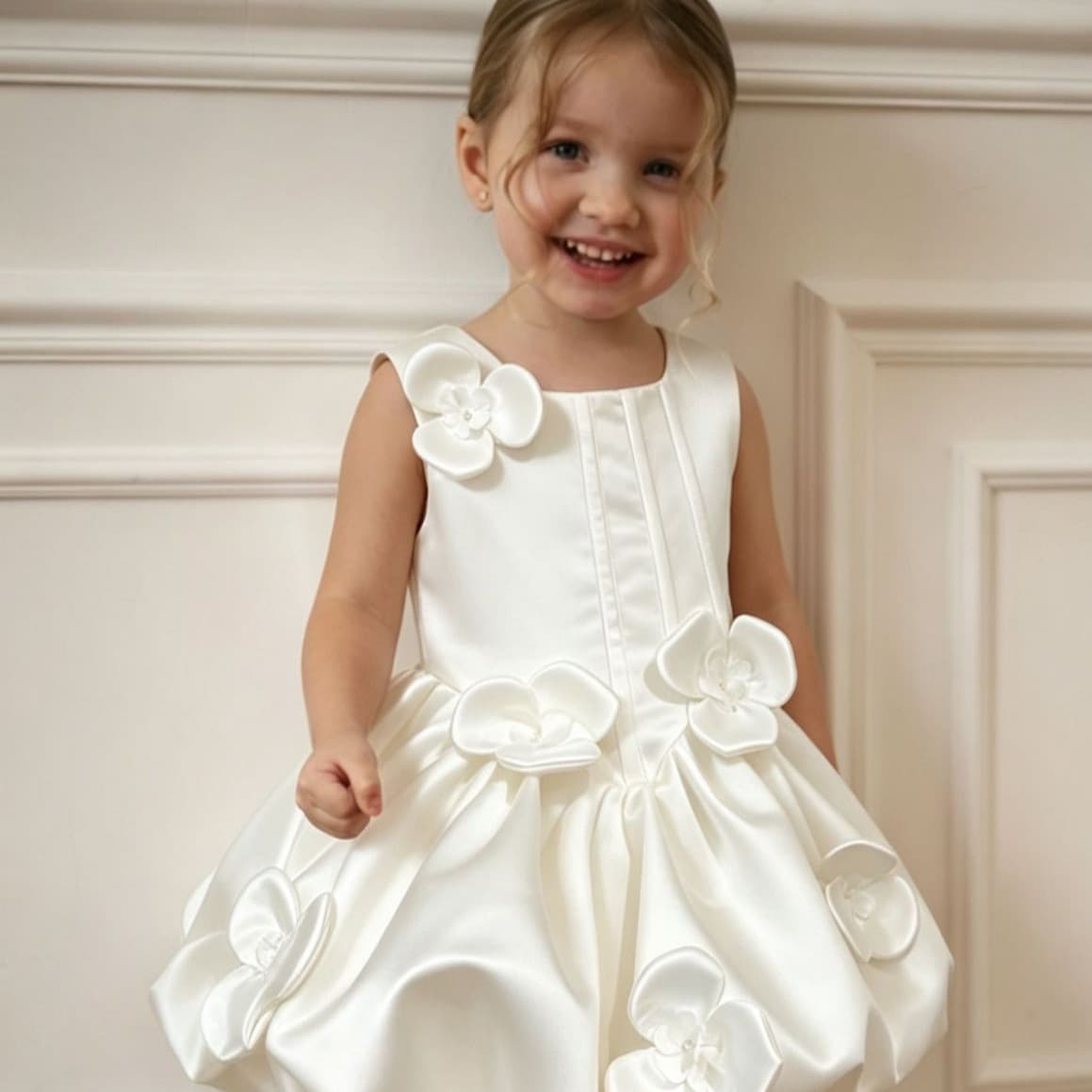 Children's Cross-Border Formal Dress with 3D Floral Details, Runway Style Wedding Flower Girl Princess Dress