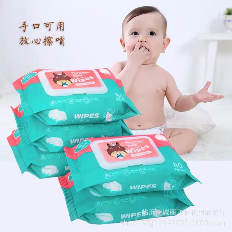 Factory wholesale 80-count wet wipes, baby moisturizing wipes Runber, for online stores, discount stores, gifts, and ground promotion