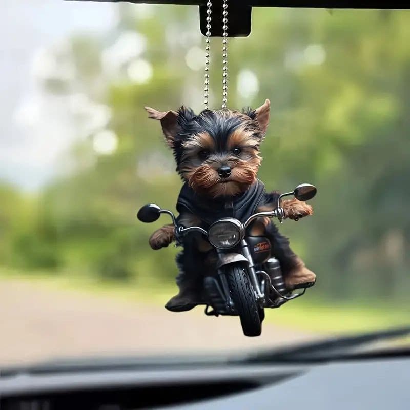 Cross-border Christmas Acrylic 2D Flat Hanging Ornament Cool Dog Riding Motorcycle Car Hanging Decoration Home Packaging Decor