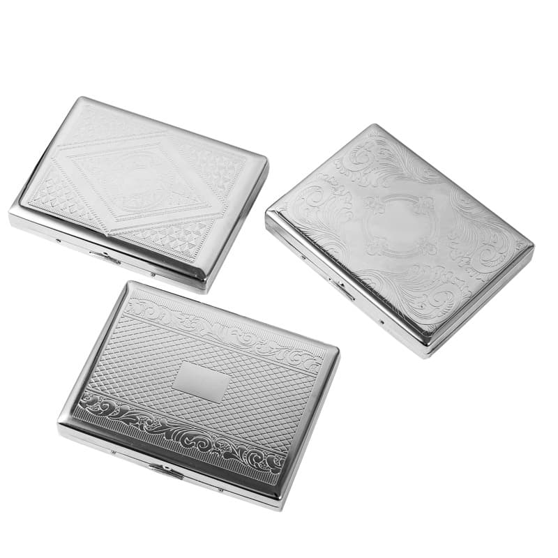 Factory Direct 20-Count Extended Metal Cigarette Case Slim Embossed Crush-Resistant Metal Clip Portable Cigarette Holder
