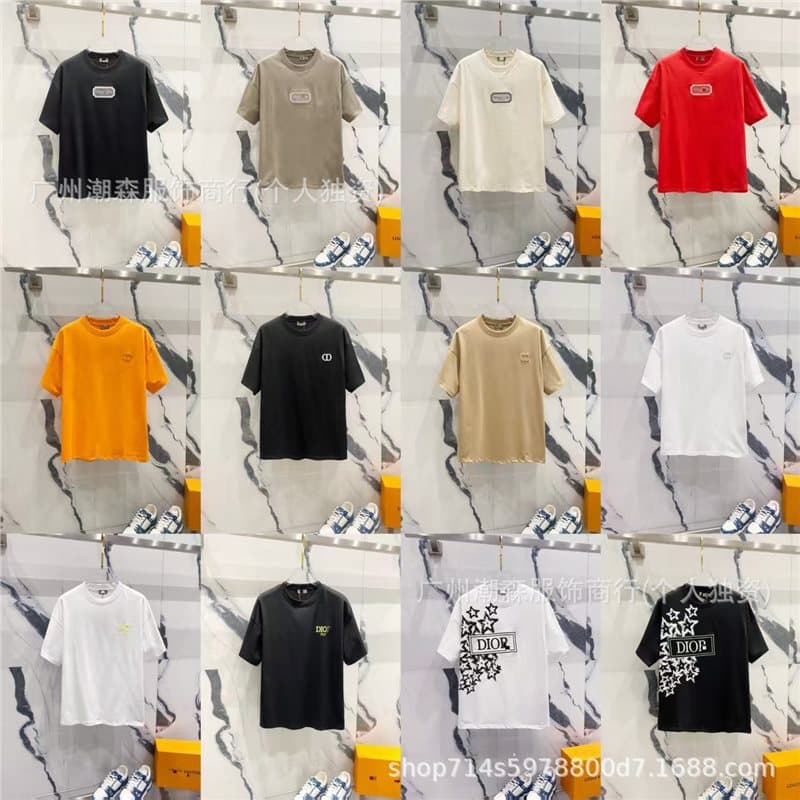 Cross-border 26SS Classic Fashion Dior Summer High Quality Logo Pure Cotton Round Neck Pullover Short-Sleeve T-Shirt Unisex