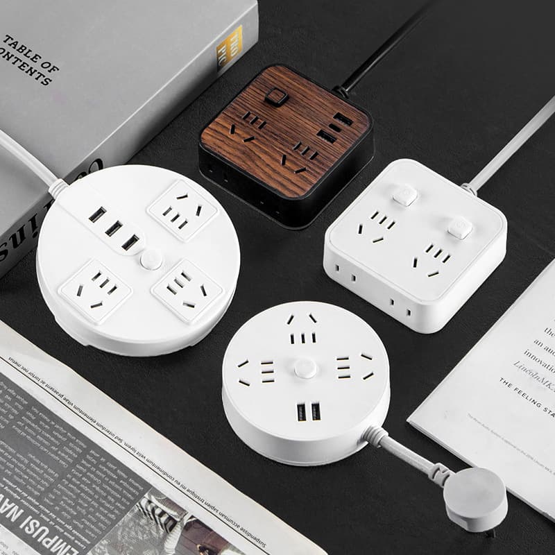 Decorative Wooden Texture Socket USB Round Disk Plate Multi-function Wire Plug Board Wiring Board Row Plug