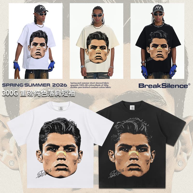 Foreign trade men's clothing Ronaldo American retro football star digital direct printing heavy short-sleeved T-shirt street graffiti bottoming shirt