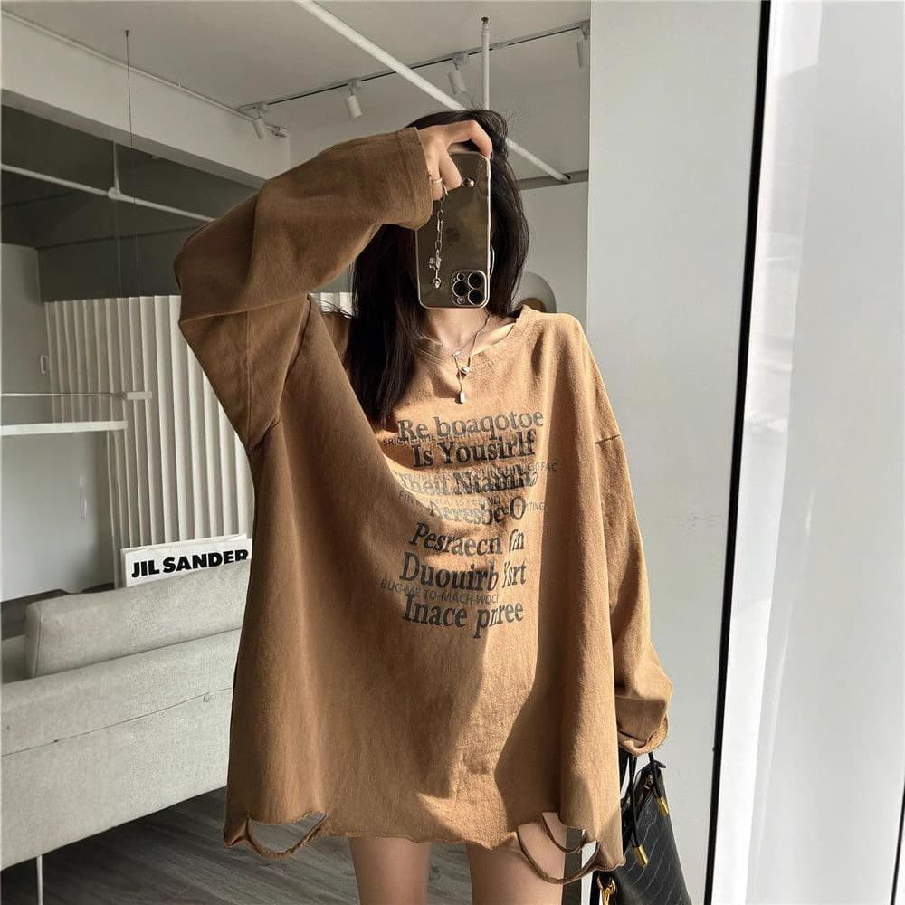 Plus Size 300 lbs Lazy Style Long Sleeve T-Shirt for Women Spring Autumn Loose Fit Versatile Base Tee Ins Fashion Top 2
