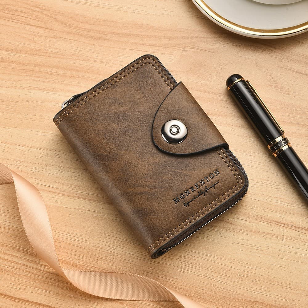 Cross-Border Men's Wallet Multi-Functional Short Vintage Magnetic Snap Accordion Card Holder Multi-Card Coin Purse Factory Wholesale