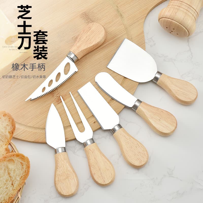 In-stock Stainless Steel Cheese Knife Practical Multi-functional Kitchen Tool with Acacia Wood Butter Knife Cross-border