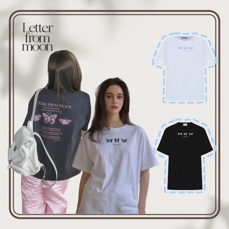 Korean Niche Trend Brand Letter from Butterfly Letter Embroidery Short Sleeve Women's Summer American Retro T-Shirt Top