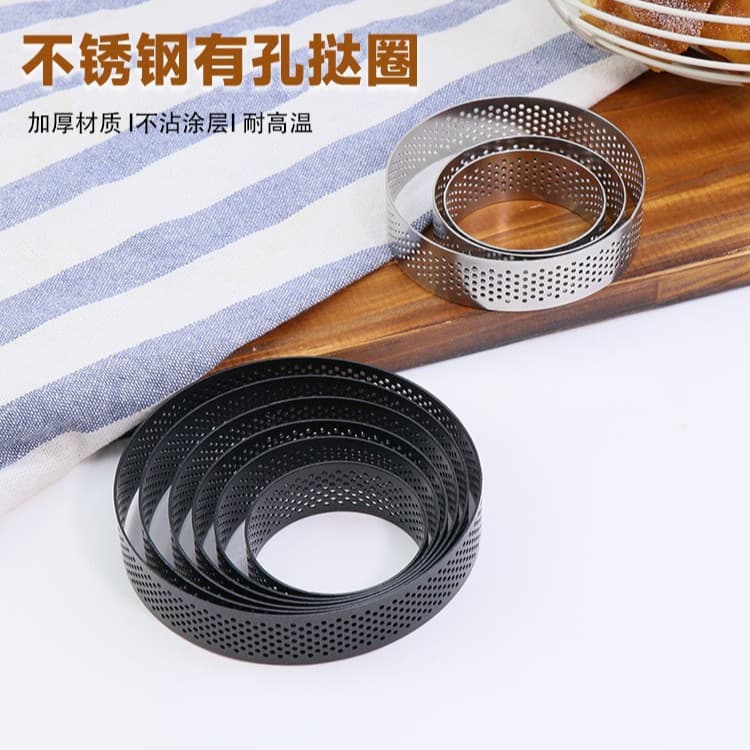 In Stock 430 Stainless Steel Round Perforated Tart Ring Mold with Holes French Mousse Cheese Tart Ring Baking Cake Ring